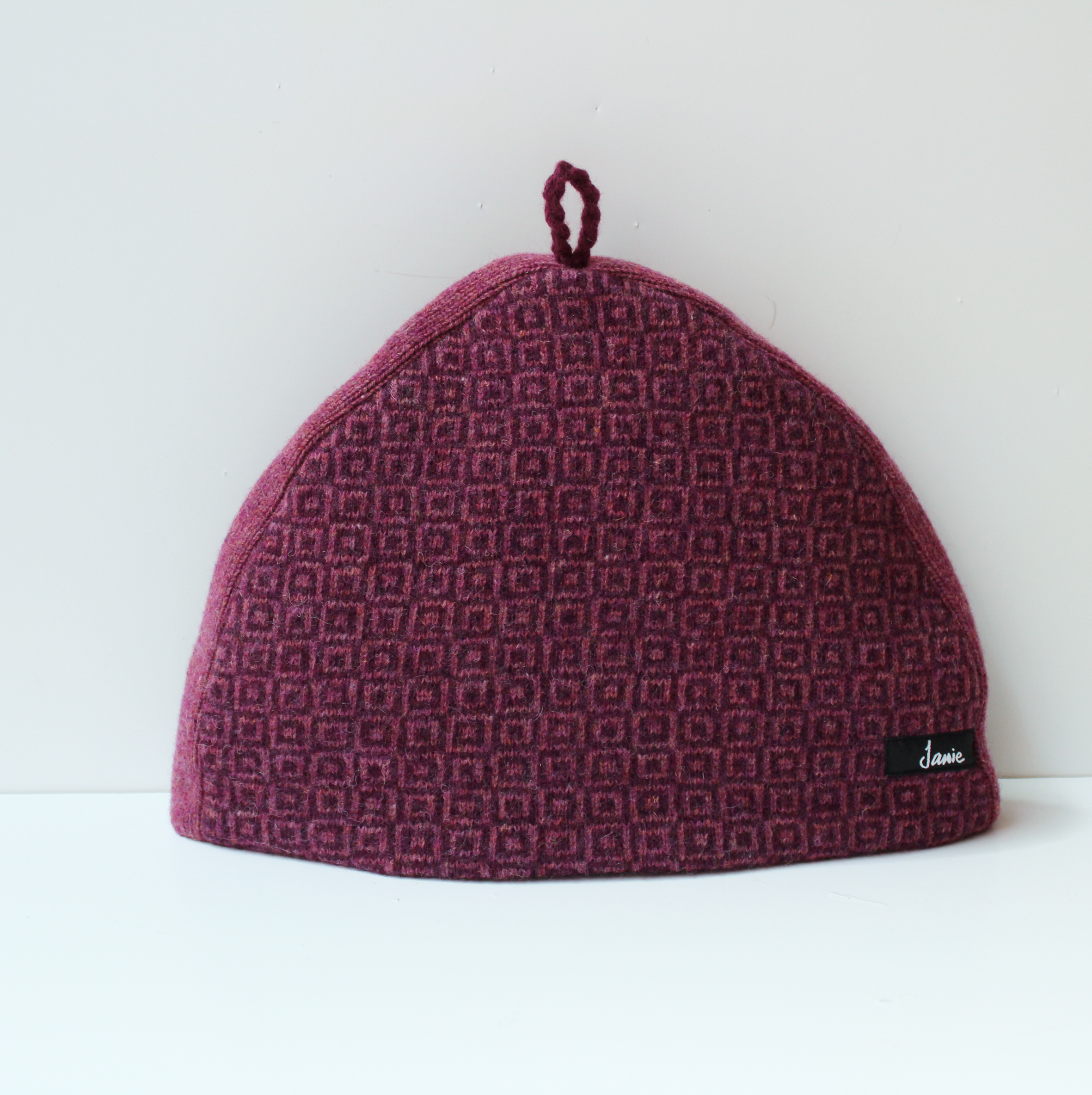 Dark Pink Squares patterned teapot cover - Image 5