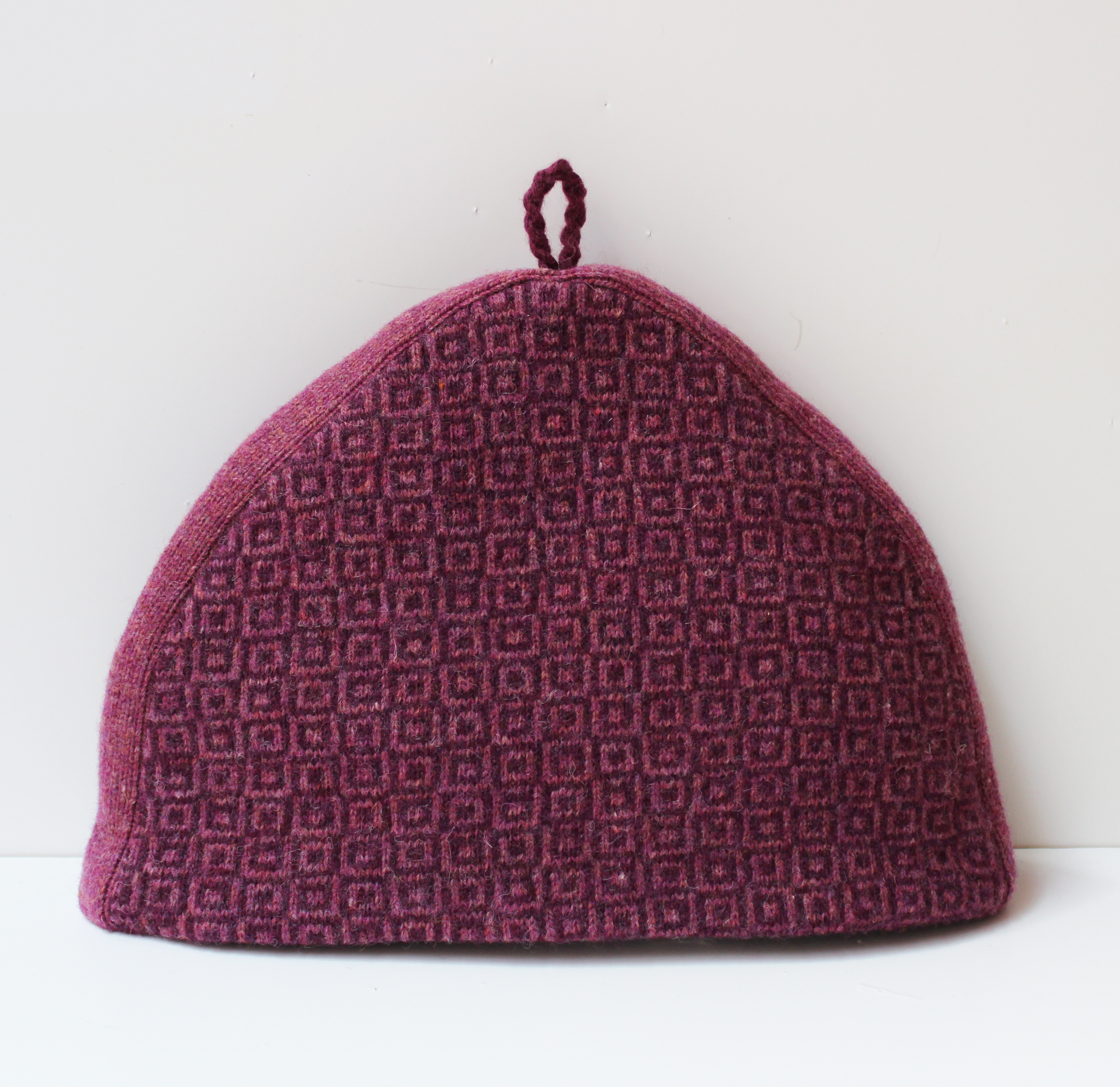 Dark Pink Squares patterned teapot cover
