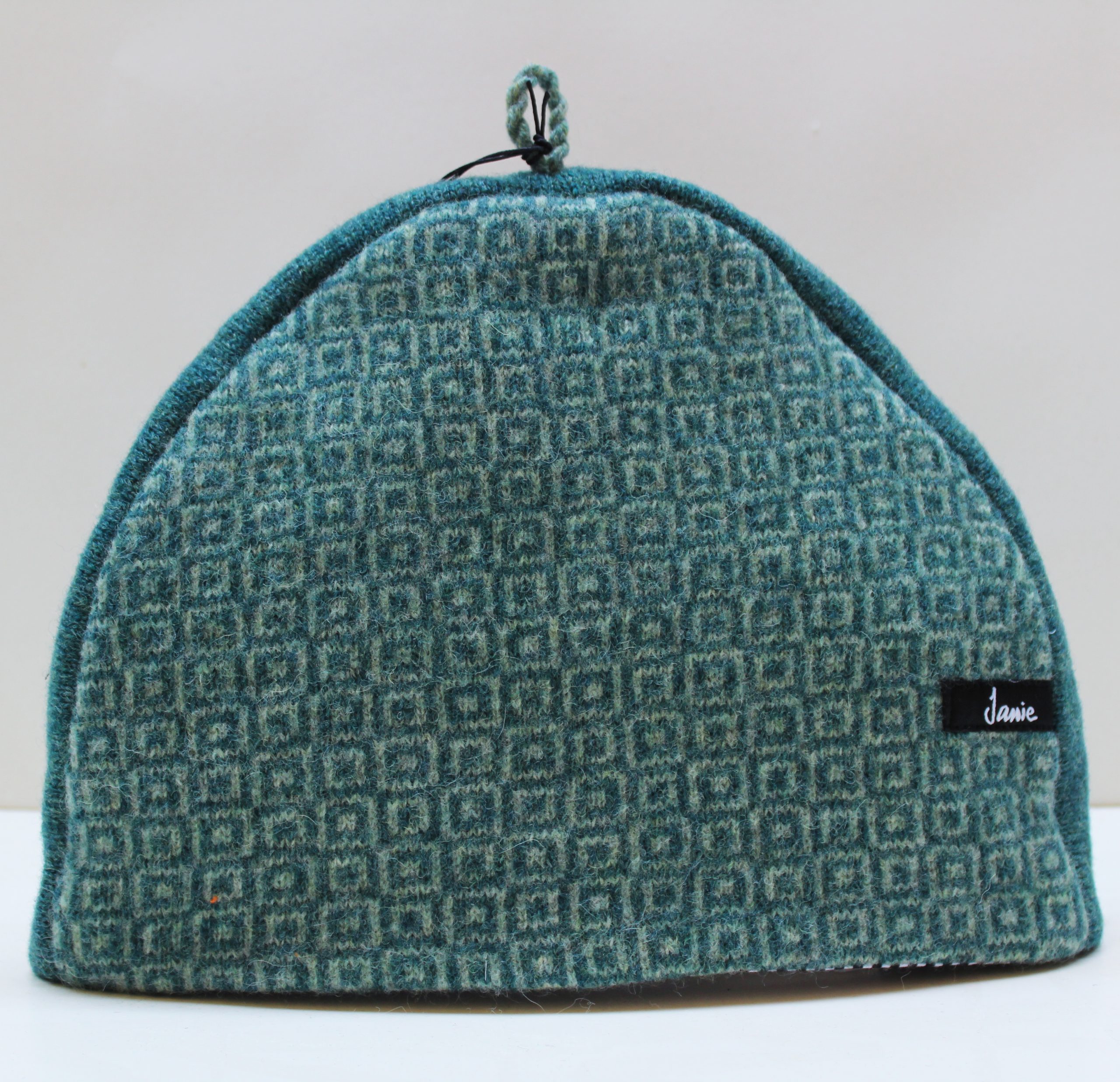 Squares Marine green patterned teapot cover - Image 4