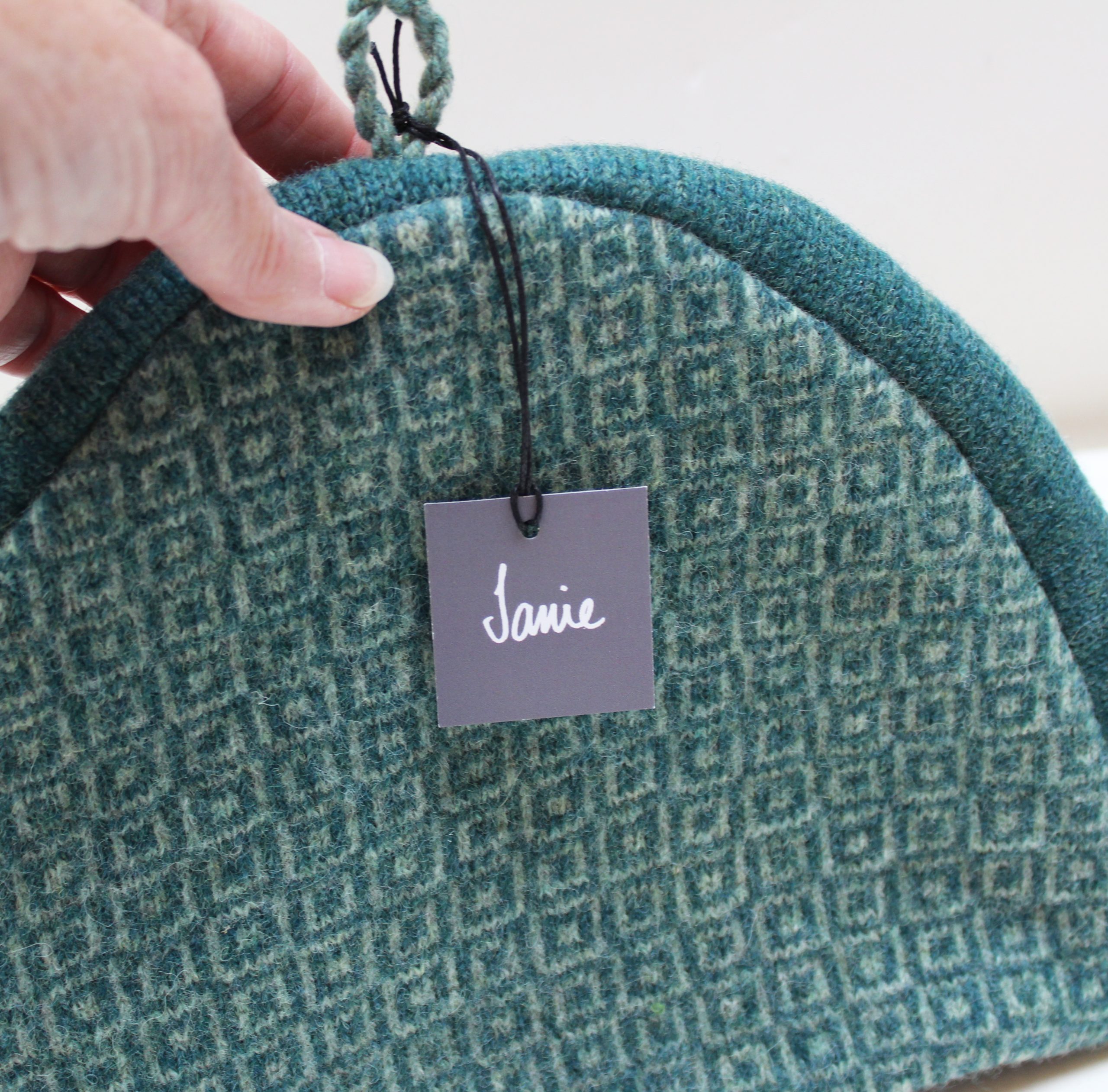 Squares Marine green patterned teapot cover - Image 3