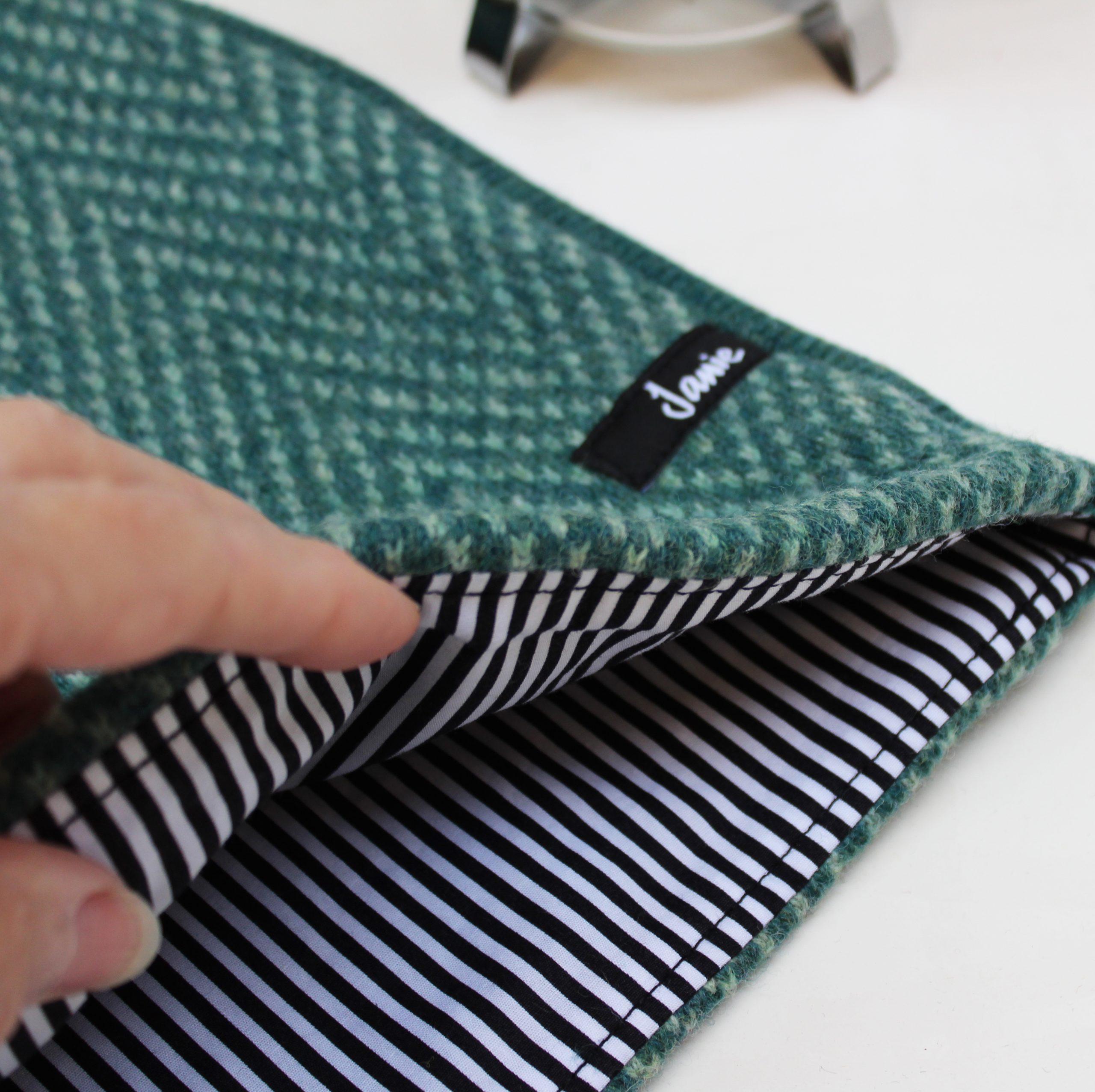 Herringbone Marine Green Patterned Cafetiere cover - Image 2