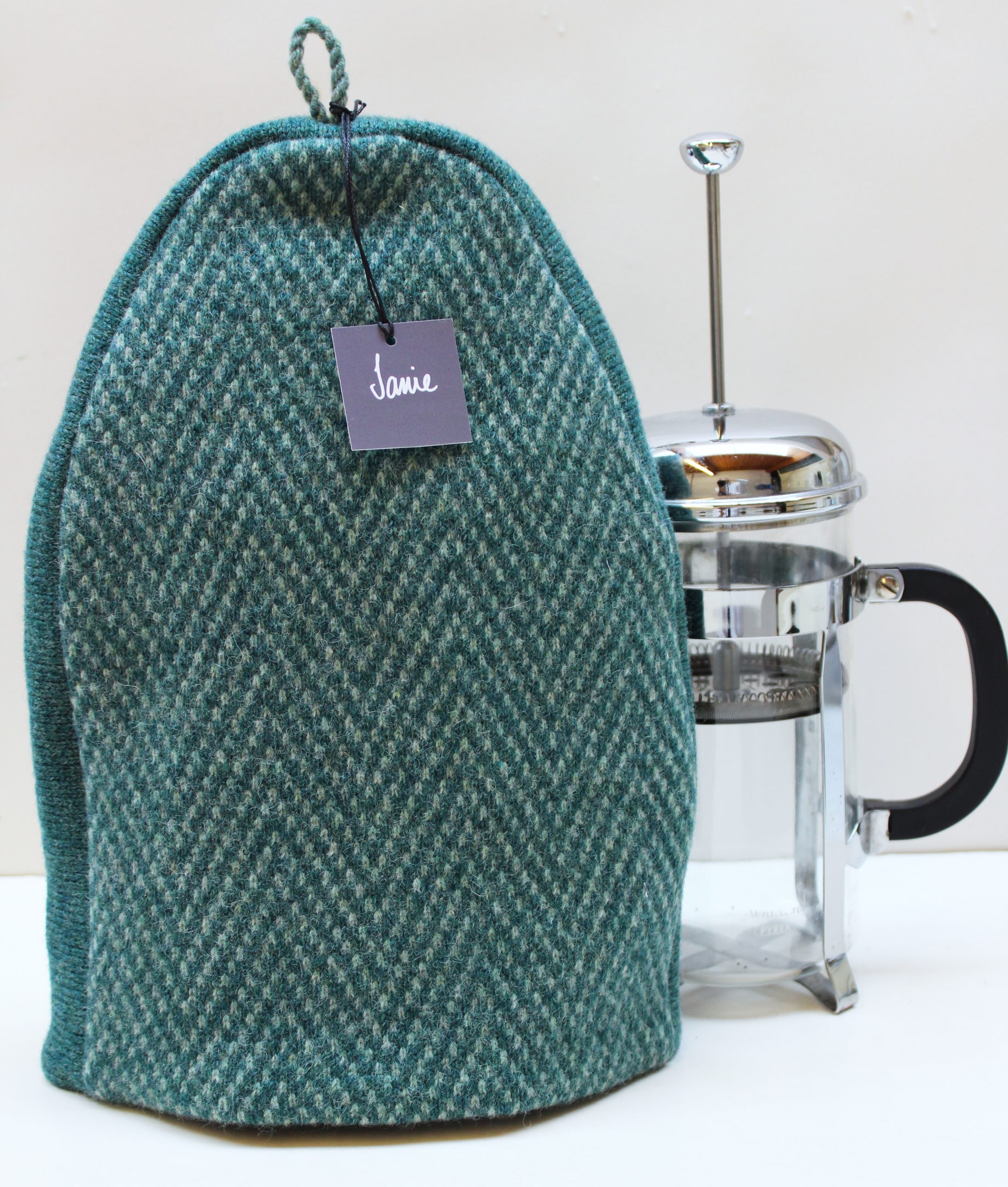 Herringbone Marine Green Patterned Cafetiere cover