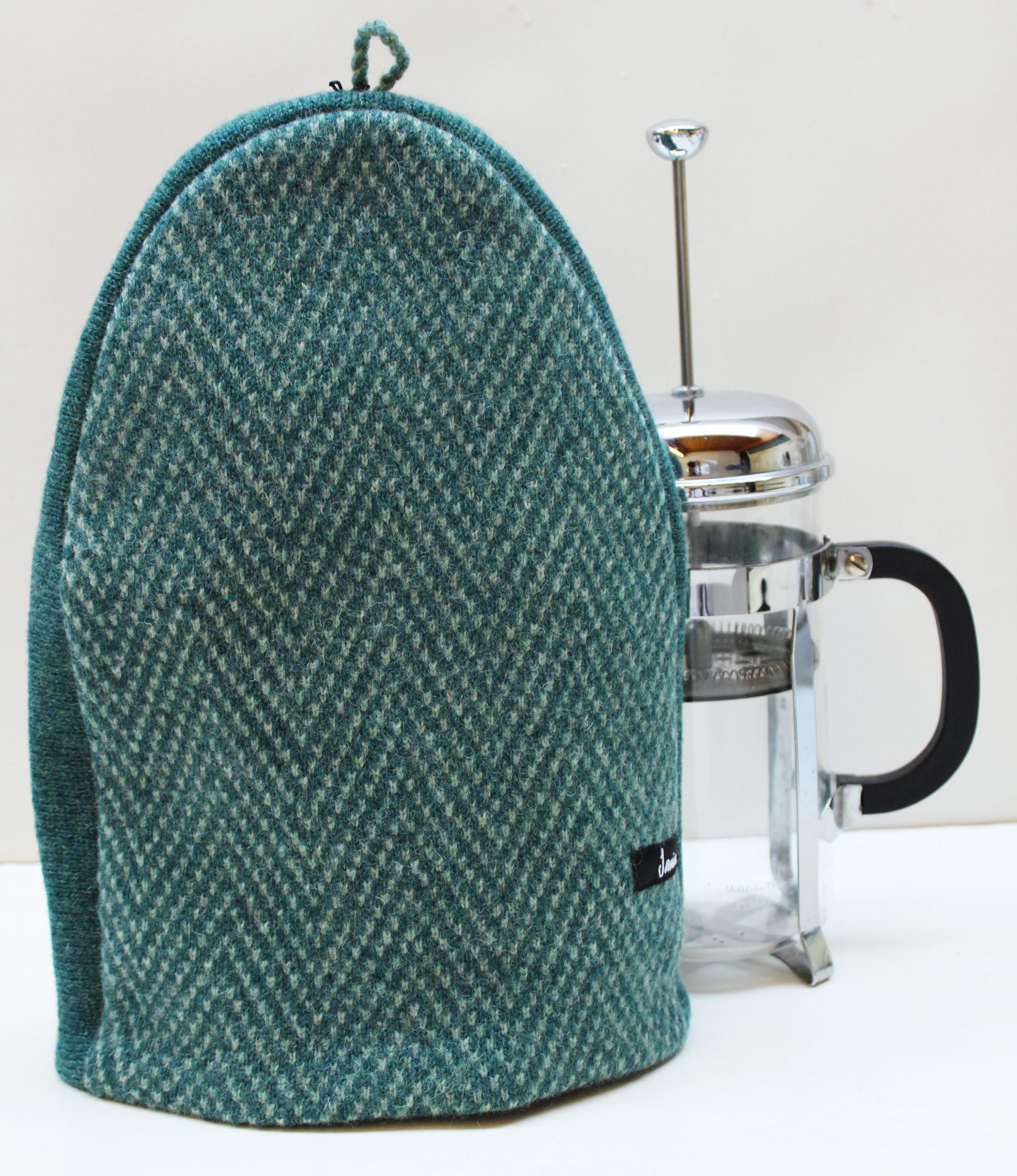 Herringbone Marine Green Patterned Cafetiere cover - Image 3