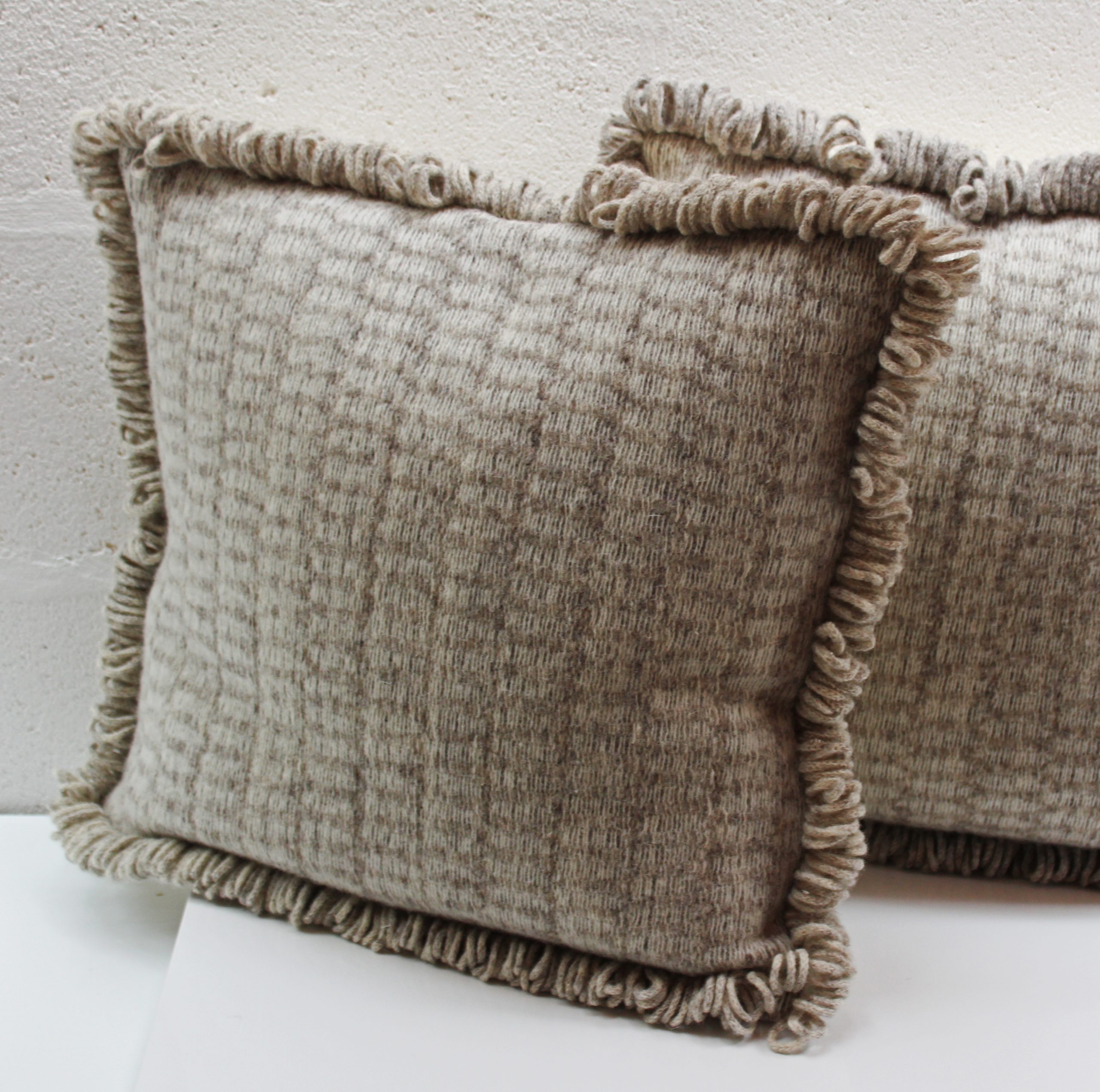 Cell patterned two tone Wensleydale British wool cushion