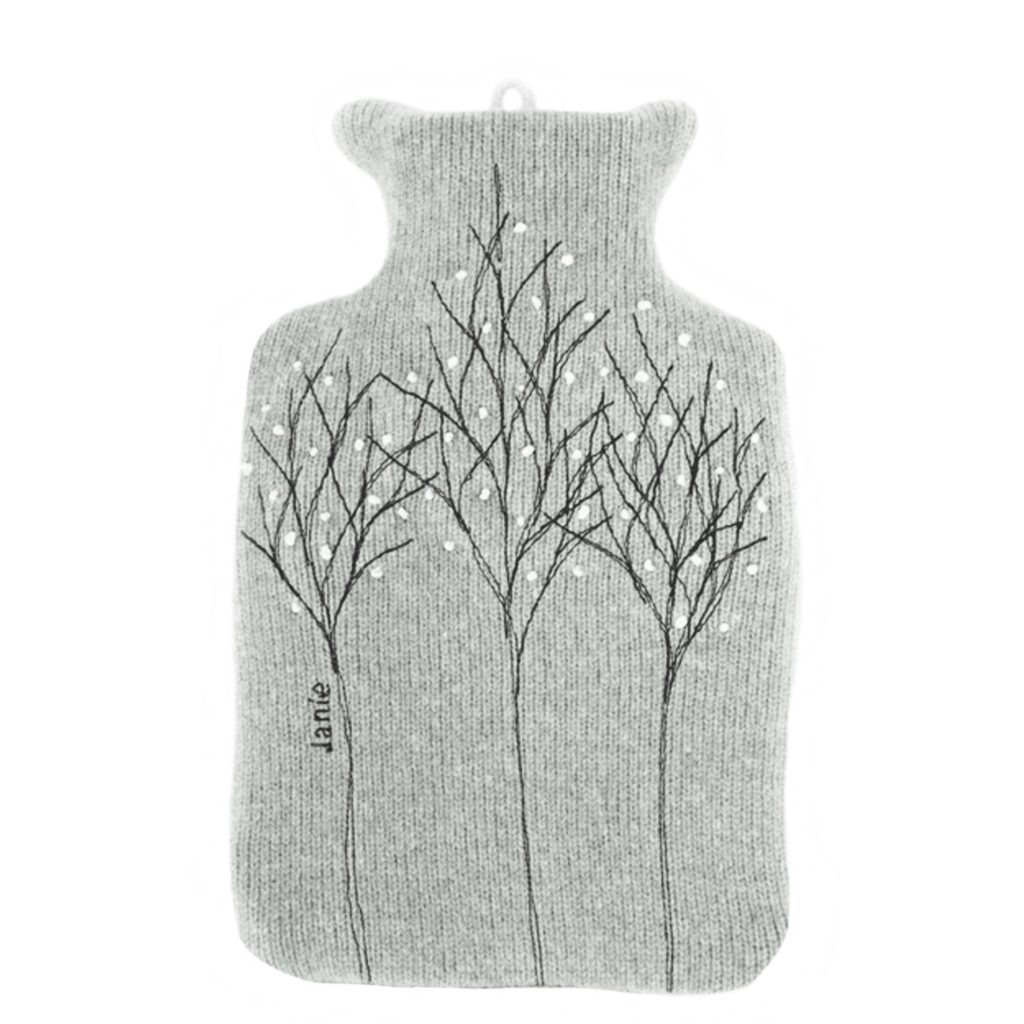 Pale grey treeline hot water bottle front